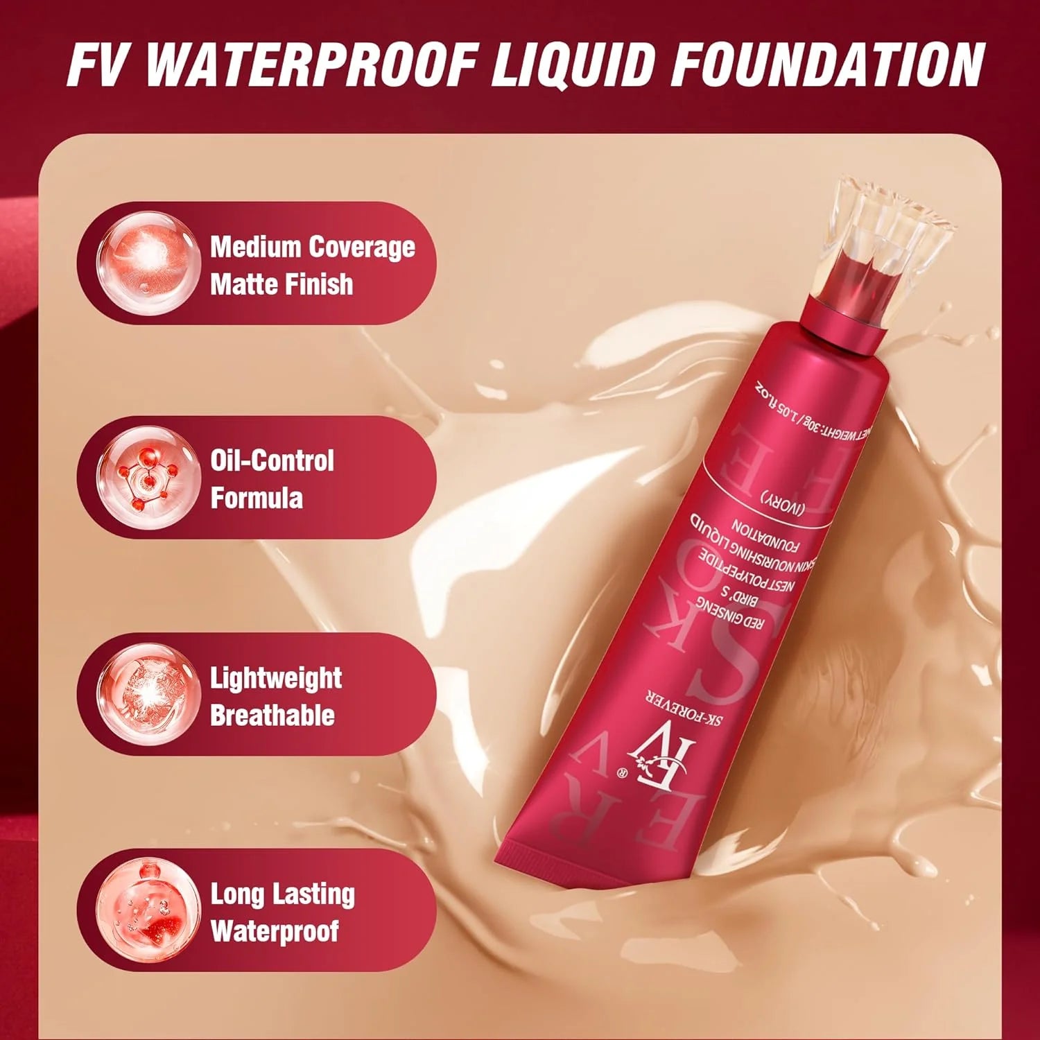 FV Waterproof Liquid Foundation – Long-Lasting Flawless Coverage